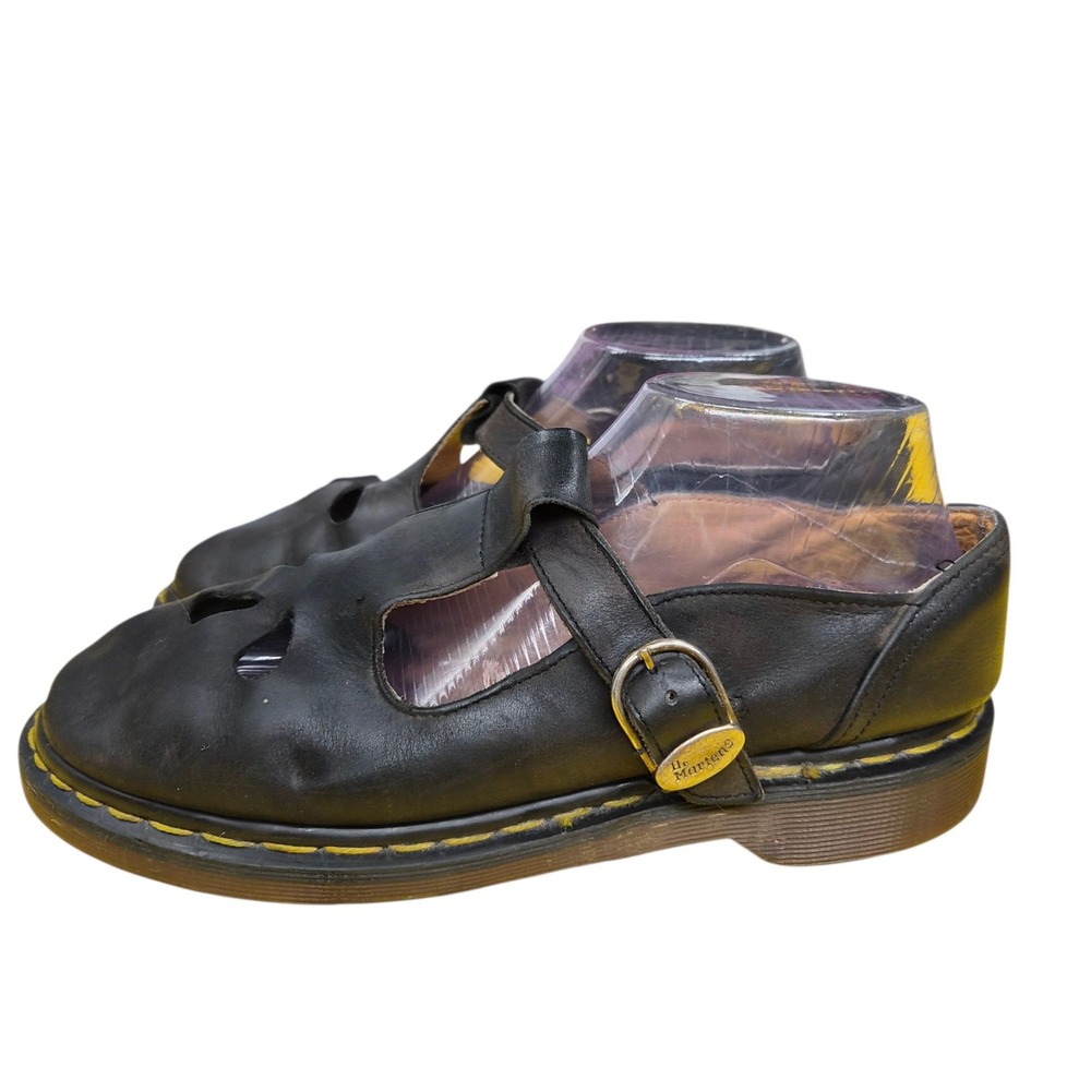 Vintage Dr. Martens 8062 Black Leather T-Bar Mary Janes Made in England UK 7